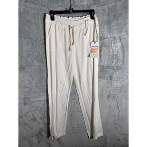 CALI 1850 Linen Beach Pants White Smocked Waist Drawstring Women's large NEW NWT